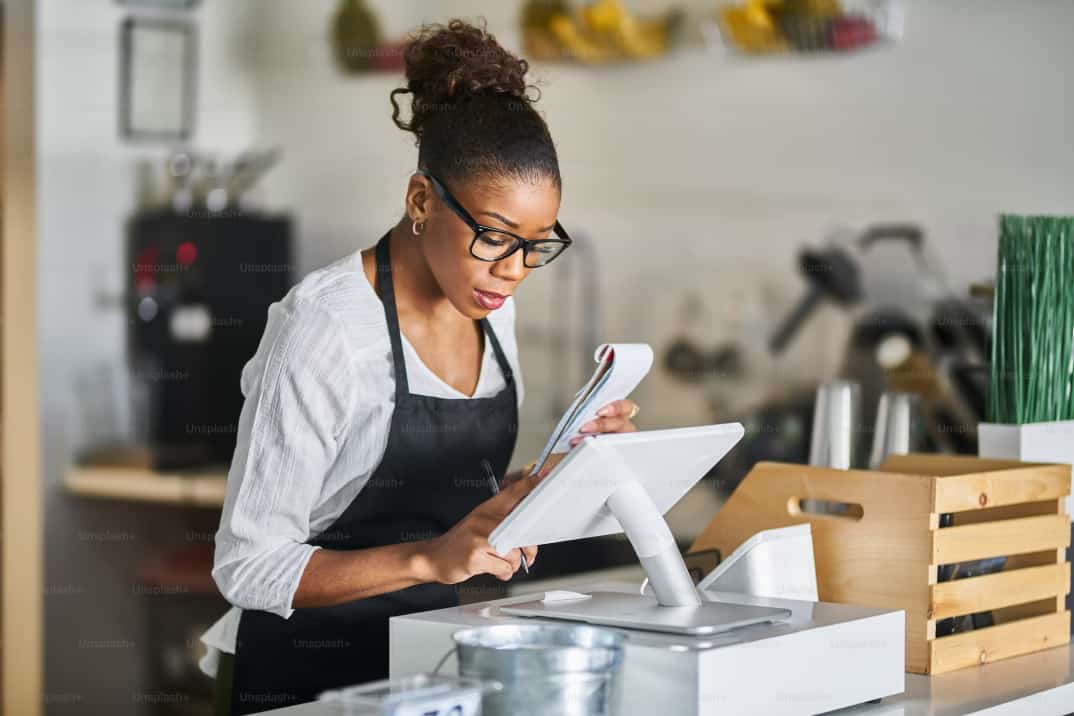 A woman using a computer