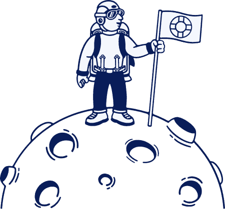 illustration of a man on the moon planting a flag with the Rescue logo