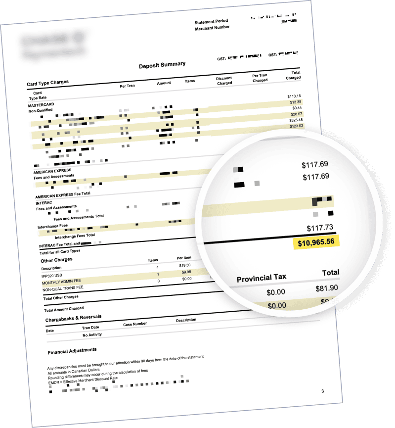 Card statement showing $10,956 in charges