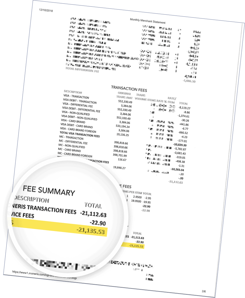 Card statement showing $21,135 in fees